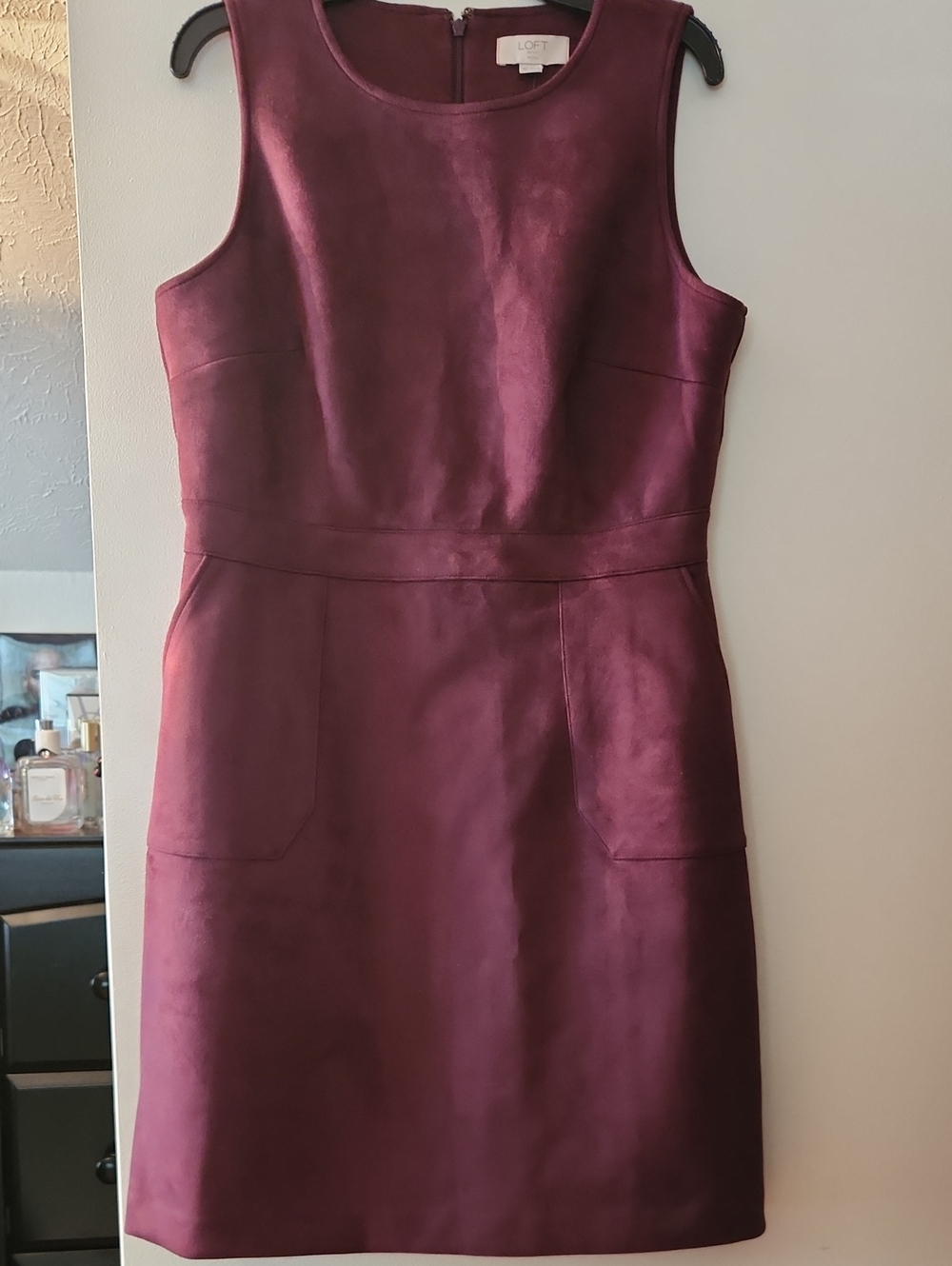 NWT LOFT Sleeveless Faux-Suede Sheath Dress in Wine 8P